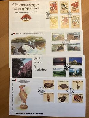 Zimbabwe FDC 1996 x 4 Trees Dams Views Wood Carvings as pictured. Free Postage - Image 1 of 4