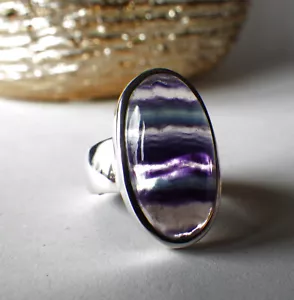 SCHMUCK-STCK Ring Silber FLUORITH Flourit 16,5 52 grün lila oval Cabochon Neu - Bild 1 von 4
