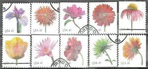 USA Stamps: 2007 Flowers, Booklet Stamps.SC 4176-85 (10 ) Used.  Off Paper - Picture 1 of 1