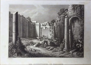 Antique Steel Engraving Print India Art Ruins Baalbek Lebanon - Picture 1 of 3