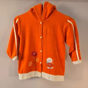 Girls Orange Terry Hoodie Snap Button Front Applique Top Topazio Sz 8 - Picture 1 of 7