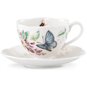 Porzellan Wiese Tasse und Untertasse, 1,3 Pfund, blauer Schmetterling - Bild 1 von 3