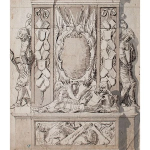 Grabmonument Epitaph Barock niederländisch unsign lavierte Zeichnung vor 1700 - Picture 1 of 6
