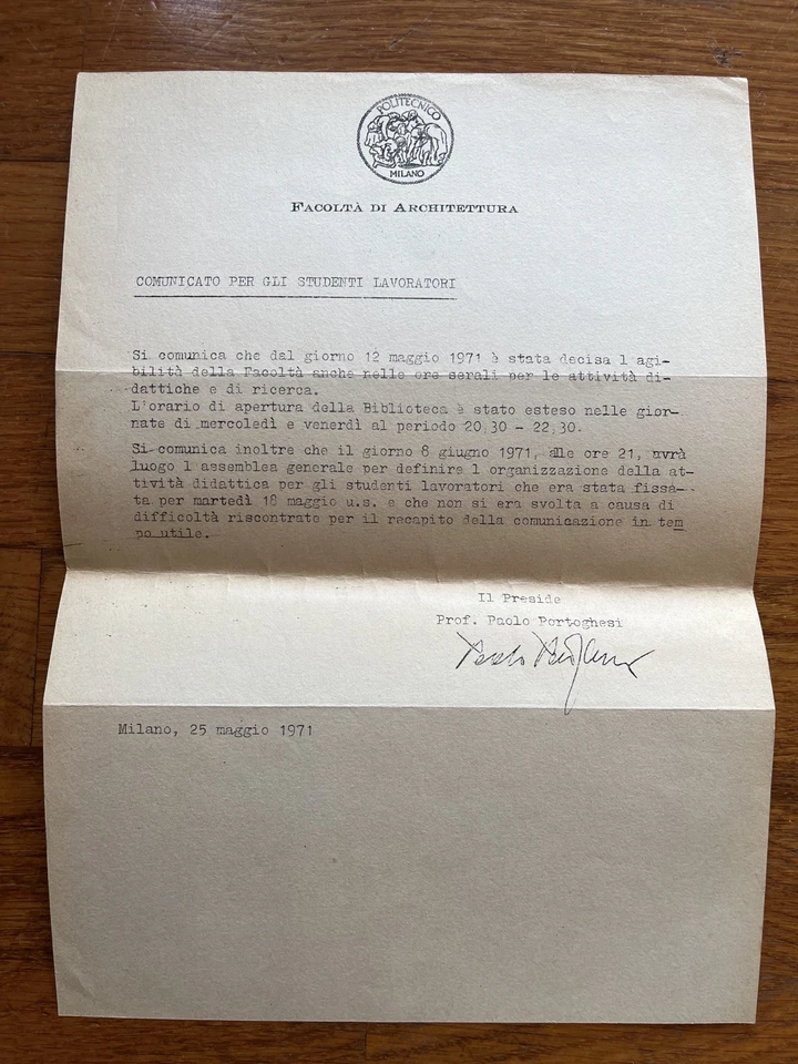 T) Volantino documento Politecnico Milano archituttura studenti 1971  - Imagen 1 de 1