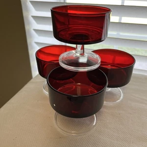 4 Vintage rubinrote Dessert Sherbet mit klarem Sockel Frankreich - Bild 1 von 4