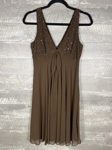 Braun Perlen Pailletten verziert Babydoll Kleid Gr. 6 Y2K Wald Fee formell Y2K - Bild 1 von 23