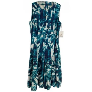 Calvin Klein Tie Dye Dress Blue Green White Size 10 NWT Sleeveless *belt Missing - Picture 1 of 8