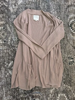 Cardigã aberto de algodão longo rosa empoeirado tamanho XS - Imagem 1 de 2