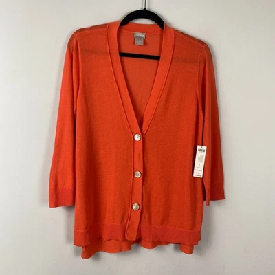 Cárdigan Suéter Chicos Tres Botones Talla 1 EE. UU. Mediano Tango Naranja Mangas 3/4 Foto 1 de 4