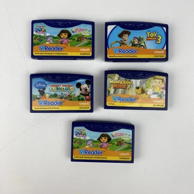 VTech V.Reader Learning Game Cartridges Lot Of 5 mickey Dora Toy Story Disney - Image 1 of 4