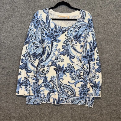 Suéter suave envolvente para mujer grande azul floral tejido cachemir bohemio Foto 1 de 4