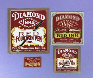 Original Diamond Inks Co. Füllfederhalter Tintenflaschenetiketten Anfang 1900 unbenutzt - Bild 1 von 6