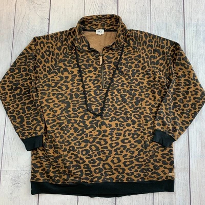 BKE sz L Sweatshirt Animal Print Zip Front Pockets Brown Black - Image 1 of 4
