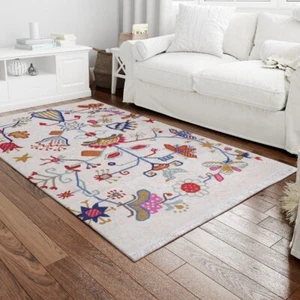Area Rugs Handmade Cotton Wool Carpet White Non Slip Patio Floor Rug 180x120 cm - Picture 1 of 10