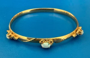 Antique 14k Yellow Gold Opal Bangle Bracelet - Picture 1 of 9