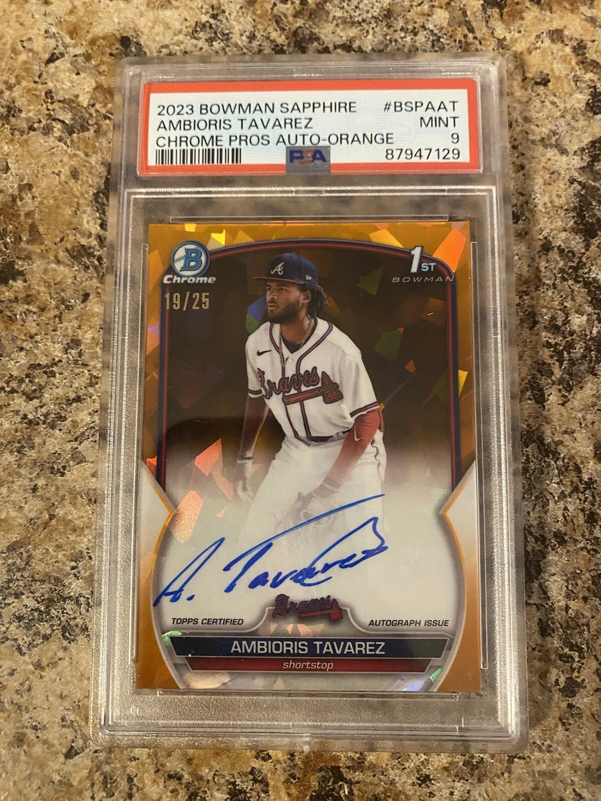 2023 Bowman Sapphire Ambioris Tavarez 1ST ORANGE AUTO /25 BSPA-AT Atlanta Braves