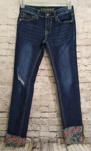 Vigoss 'The Austin' Ankle Skinny Jeans Distressed Embroidered Floral Cuff Size 8 - Picture 1 of 8
