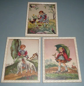 Vintage 1940s Little Girl Litho Prints - Farm Animals Country - Room Decor - Picture 1 of 6