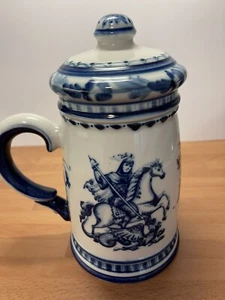 Gzhel Russian White And Blue Porcelain Jug With Lid - Picture 1 of 11