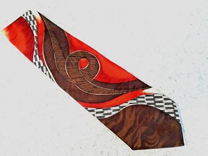 Corbata abstracta PIERRE BALMAN de París seda marrón rojizo/óxido crema - Imagen 1 de 8