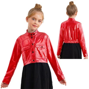 Kids Coat Hip Hop Sweatshirt Sparkle Top Bomber Blouse Motorcycle Shiny Jacket - Picture 1 of 43