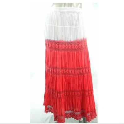 Saia Elementz Feminina L Coral Rosa Branca Longa Maxi Slip-On Forrada Lantejoulas Tingidas - Imagem 1 de 2