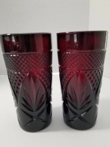 Luminarc France Set Of 2 Vintage Ruby Red Tumblers - 6 1/4" Tall - Picture 1 of 4