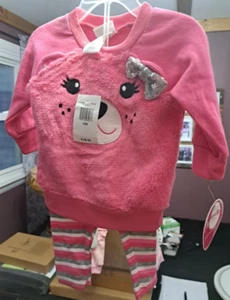 Nannette Baby Girls 2 Pc Set FUZZY BEAR FACE Sweatshirt & Leggings 12 MOS NWT - Picture 1 of 4