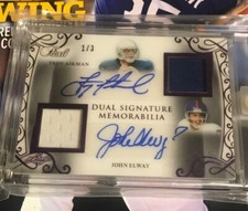 2017 Leaf Pearl Troy Aikman John Elway Game-Used Jersey Dual Patch Auto /3 SSP