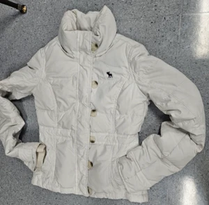 Abercrombie & Fitch Girls Puffer Coat Jacket Full Zip Up White Xl 18-20 Feather - Picture 1 of 20