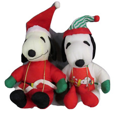 Two Peanuts Santa Snoopy Christmas Plush Toy Stuffed Animal Small Vintage