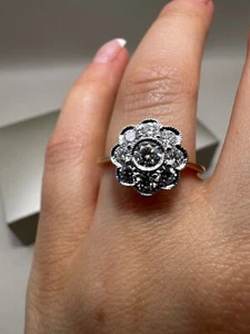 Anillo flor filigrana cultivada en laboratorio de oro amarillo de 9 quilates de 0,98 quilates LGSL69 - Imagen 1 de 23