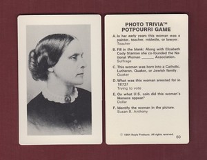 SUSAN B. ANTHONY, Suffragist ~ 1984 Hoyle Photo Trivia Potpourri game card