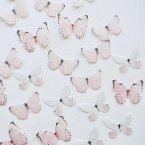Edible Pre-Cut Wafer Butterfly - Pastel Pink and White Pack of 39 - Picture 1 of 3