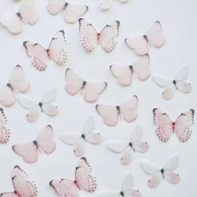 Съедобная предварительно нарезанная вафельная бабочка - пастельная розовая и белая упаковка 39 шт. - Изображение 1 из 3