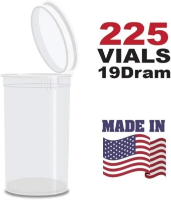 W GALLERY 225 Translucent Clear Vials - 19 DRAM Pop Top Bottle - Smell Proof Containers