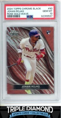2024 Topps Chrome Black Johan Rojas Rookie Rose Gold Wave #09/15 PSA 10 C143 - Image 1 of 2