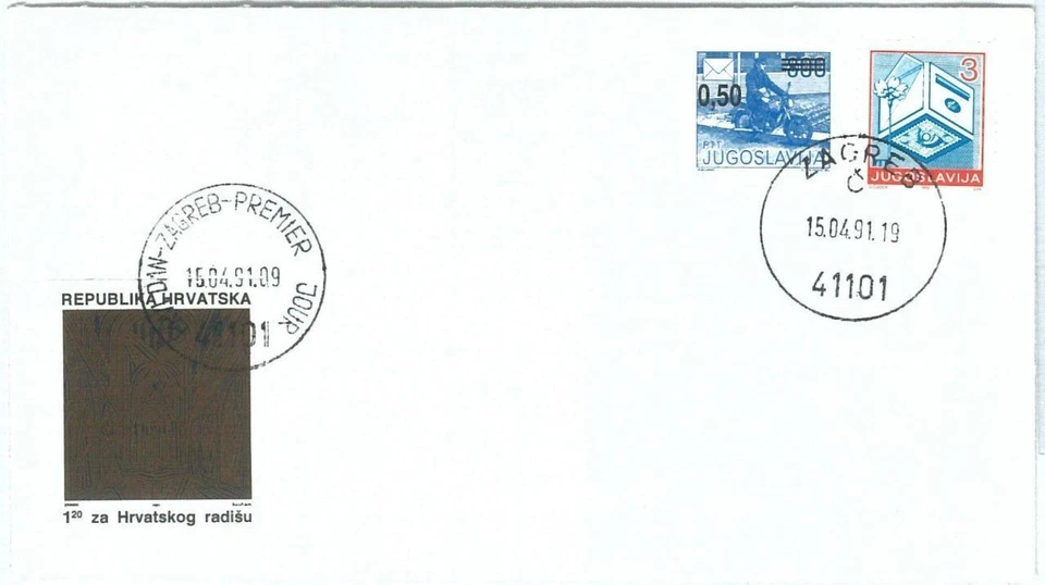 70157 - YUGOSLAVIA Croatia - POSTAL HISTORY -   Mixed franking on COVER 1991 - Image 1 of 1
