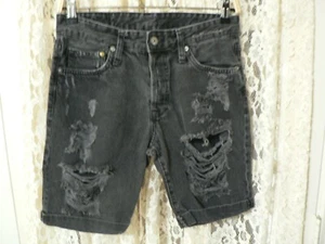 +& DENIM H&M MEN 28 (28x9) BLACK DENIM SHORTS-9" RISE-CUFFED-BUTTON FLY-COTTON - Picture 1 of 13