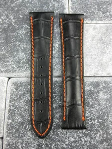 Nuevo OMEGA 22 mm Correa de Despliegue de Cuero Negro Correa de Reloj Naranja Seamaster - Imagen 1 de 5