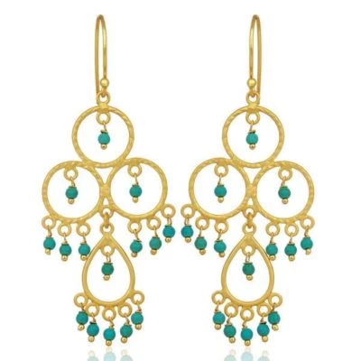 Turquoise 18K Gold Plated 925 Sterling Silver Dangle Earrings Gemstone Jewelry - Image 1 of 4