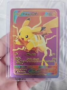 Pikachu V Rainbow Foil Fan Art Textured Collector Card Pika Ball - Bild 1 von 5