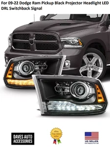 For 09-22 Dodge Ram Pickup Black Projector Headlight LED DRL Switchback Signal - Picture 1 of 8