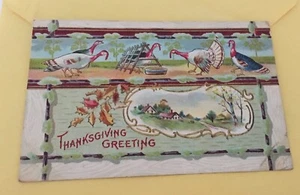 1910s Thanksgiving Postcard Winsch Back Turkeys in Field Embossed - Picture 1 of 7