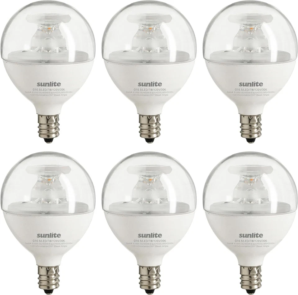 LED G16.5 Clear Bulb 7W (60W Eqv) E12 Candelabra Base, 3000K Warm White - 6 Pack - Image 1 of 2