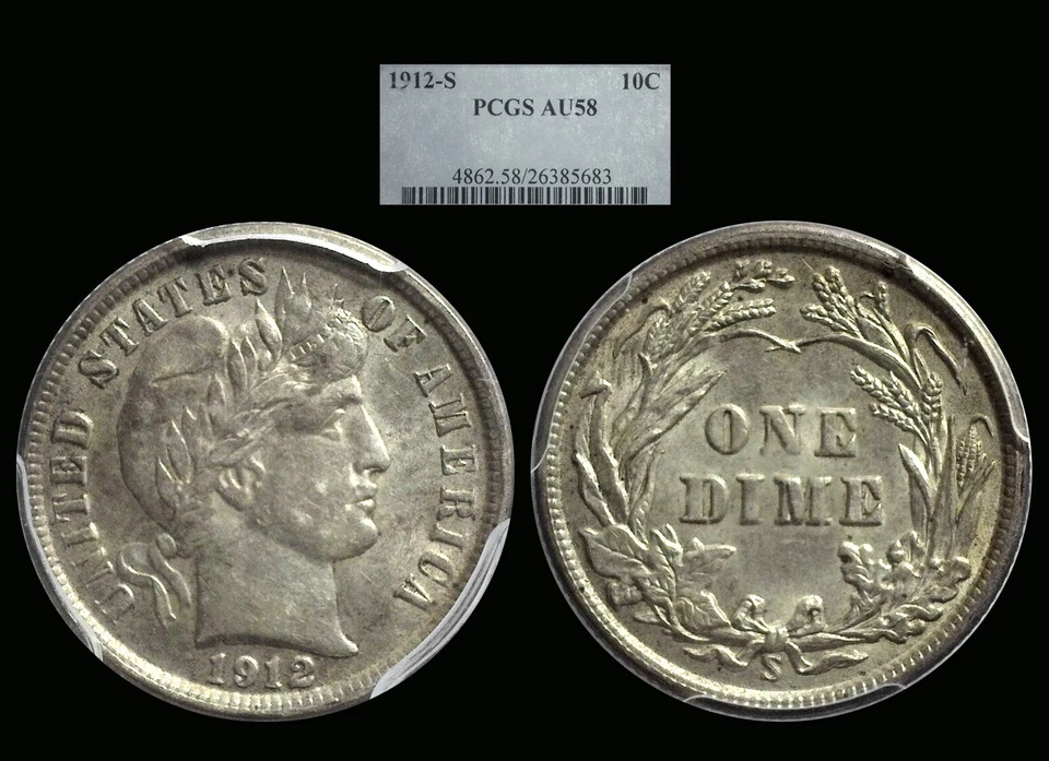 1912-S Barber Dime graded PCGS AU58.....Nice Luster...Better Date!! - Image 1 of 1