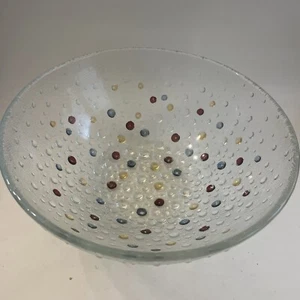 Dansk DAC17 10-1/2 Serving Salad Bowl Textured Glass With Blue red Ylw Bubbles - Picture 1 of 9