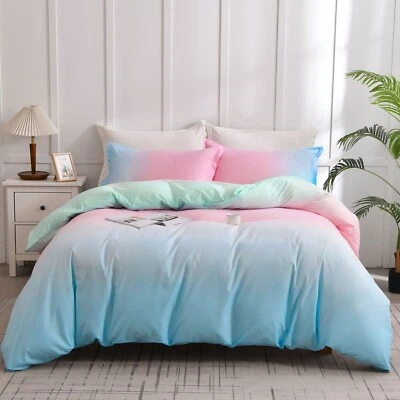 Blue And Pink Bedding Set Ombre Rainbow Duvet Cover Set SIngle Double King Size - Image 1 of 4