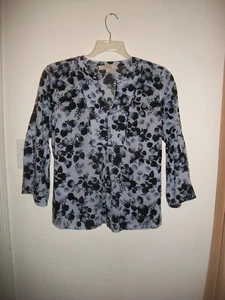 Loft blue floral cotton blend popover blouse size S - Picture 1 of 6