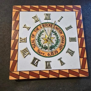 Cherokee Nation Seal Clock 1987 Jess Vann Art Handmade 8x8 Folk Wall Clock NWT - Picture 1 of 20